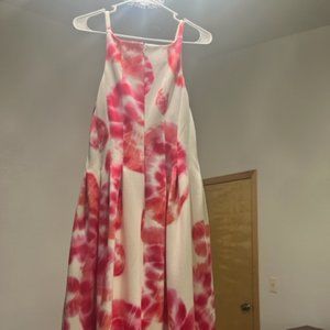 Calvin Klein Spaghetti Strap Dress, Size 14 with Pockets White & Pink